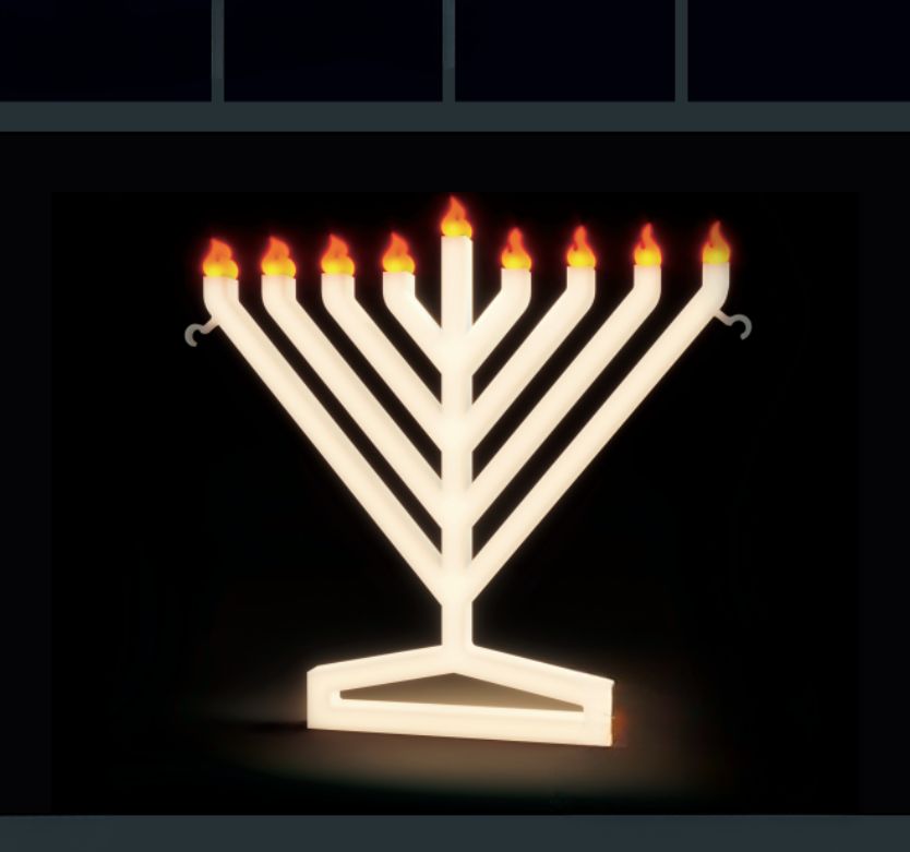 Best light up electric menorah displayed on a window with a modern dark background